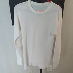 White Waffle Knit Long Sleeve Thermal Top